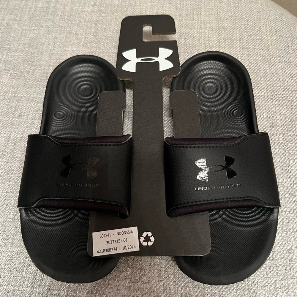 Under Armour Kids Black Logo Slides Sandals Size 11K